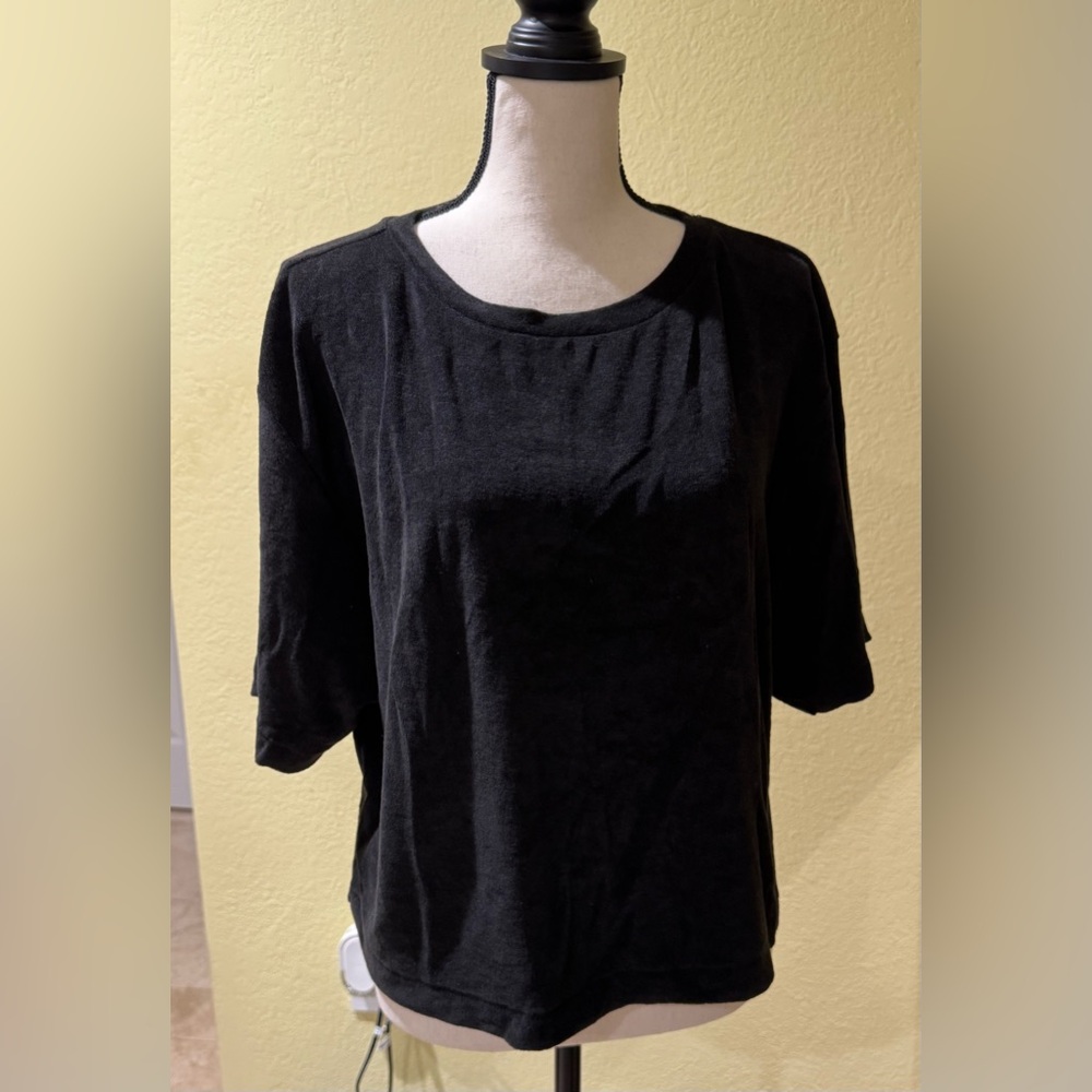 Goldie Lewinter Black Reverse French Terry Boxy Tee Large casual comfort cotton